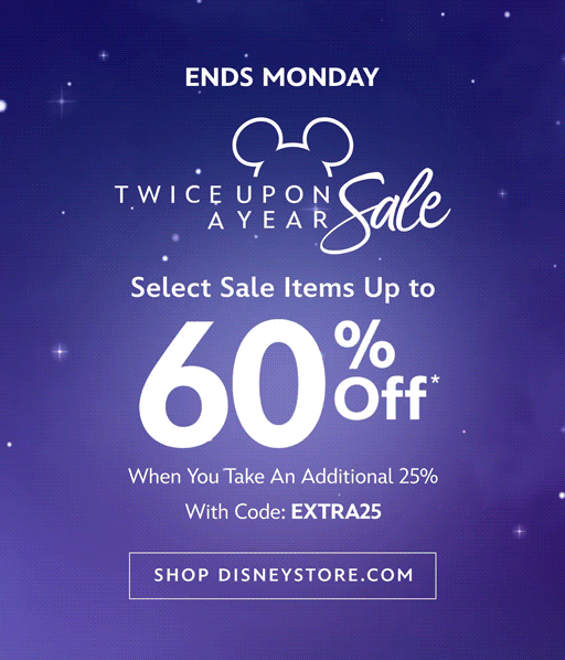 Ends Monday. Select Sale Items Up to 60% Off When You Take An Additional 25% With Code: EXTRA25 | Shop DisneyStore.com