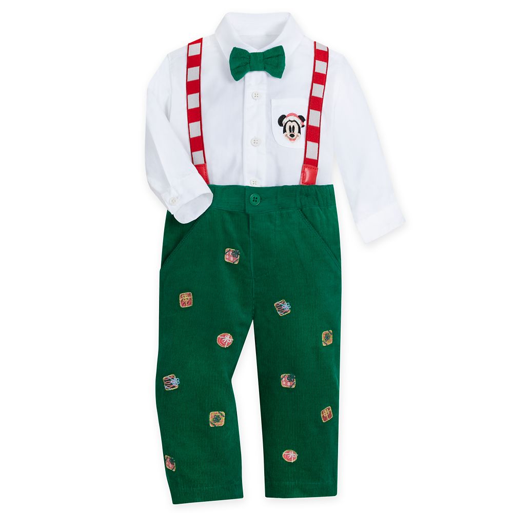 Santa Mickey Mouse Holiday Shirt and Pants Set for Baby
