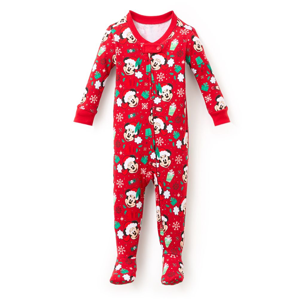 Santa Mickey and Minnie Mouse Holiday Stretchie Sleeper for Baby