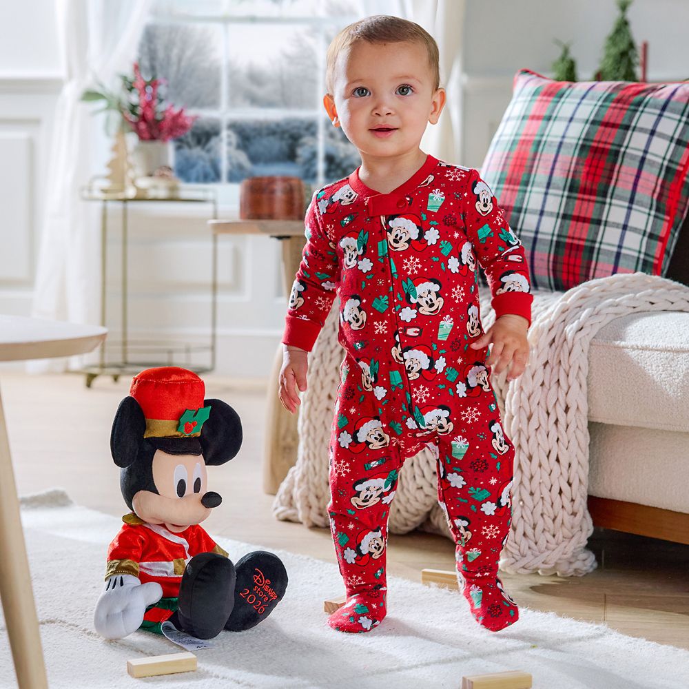 Santa Mickey and Minnie Mouse Holiday Stretchie Sleeper for Baby