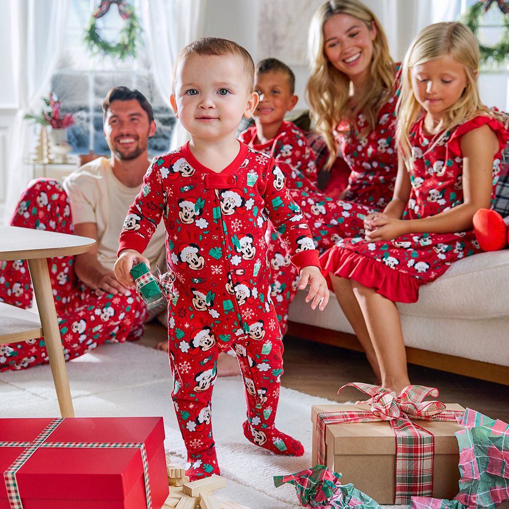 Santa Mickey and Minnie Mouse Holiday Stretchie Sleeper for Baby