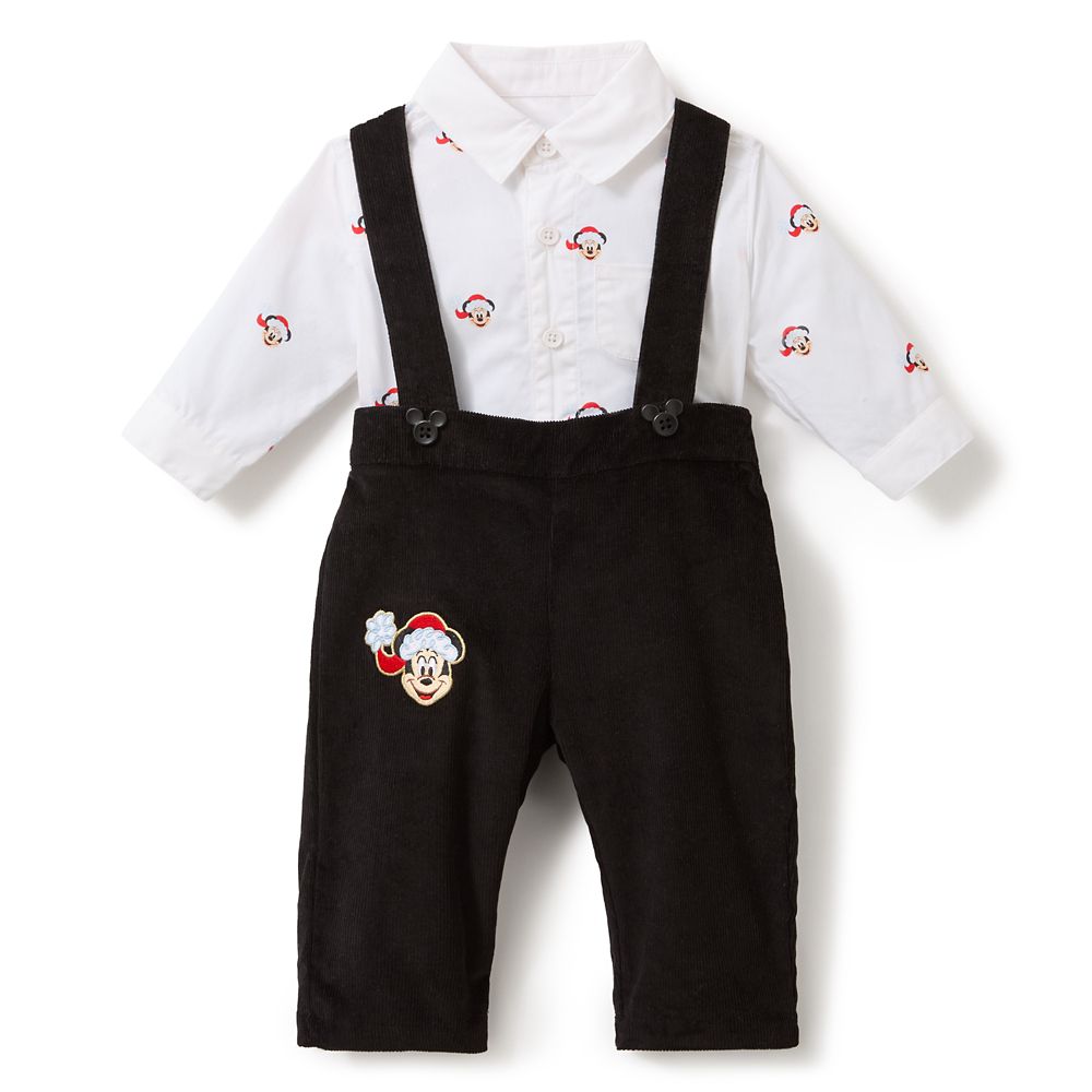 Santa Mickey Mouse Overalls and Shirt Set for Baby