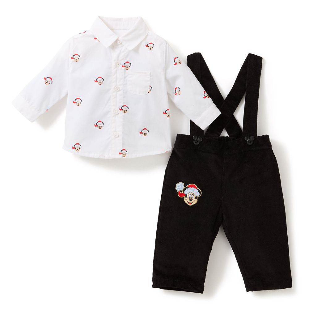 Santa Mickey Mouse Overalls and Shirt Set for Baby
