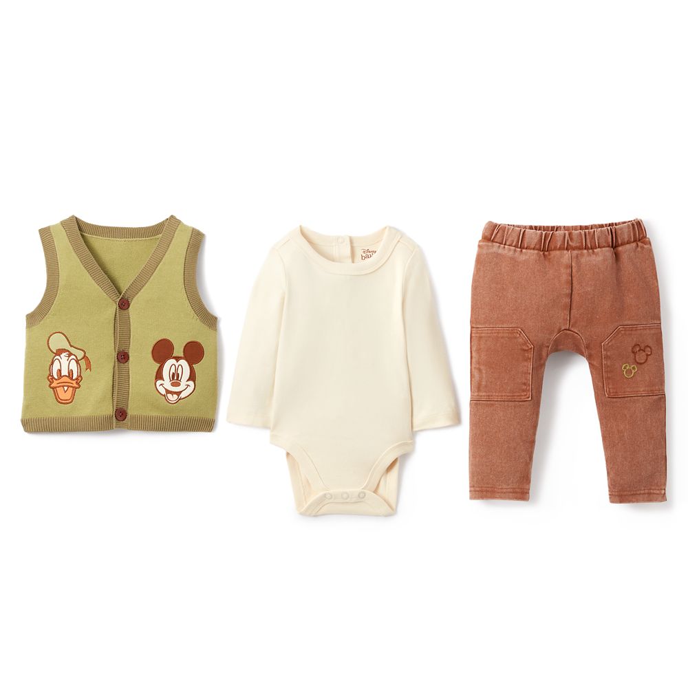 Mickey Mouse and Donald Duck Vest Pants and Bodysuit Set for Baby