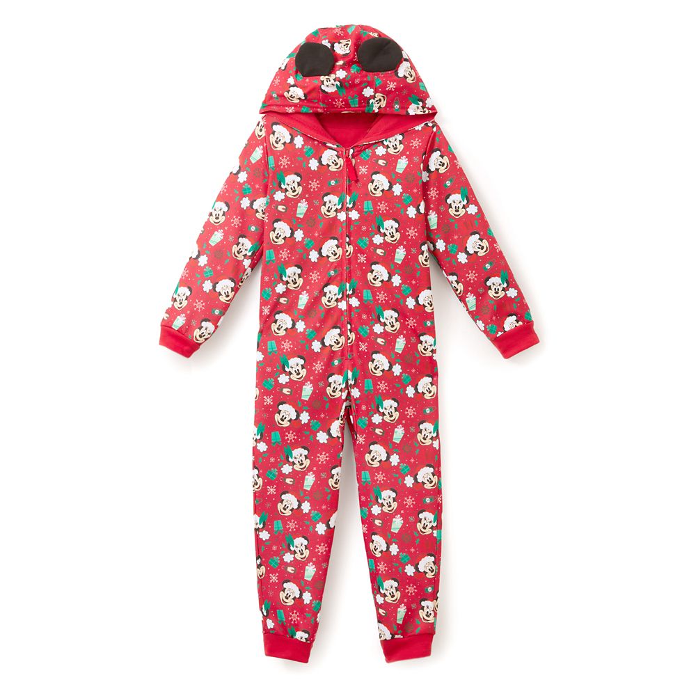 Santa Mickey and Minnie Mouse Holiday One-Piece Pajama for Kids