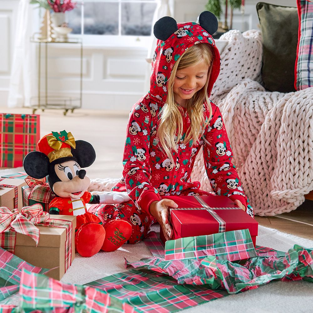 Santa Mickey and Minnie Mouse Holiday One-Piece Pajama for Kids