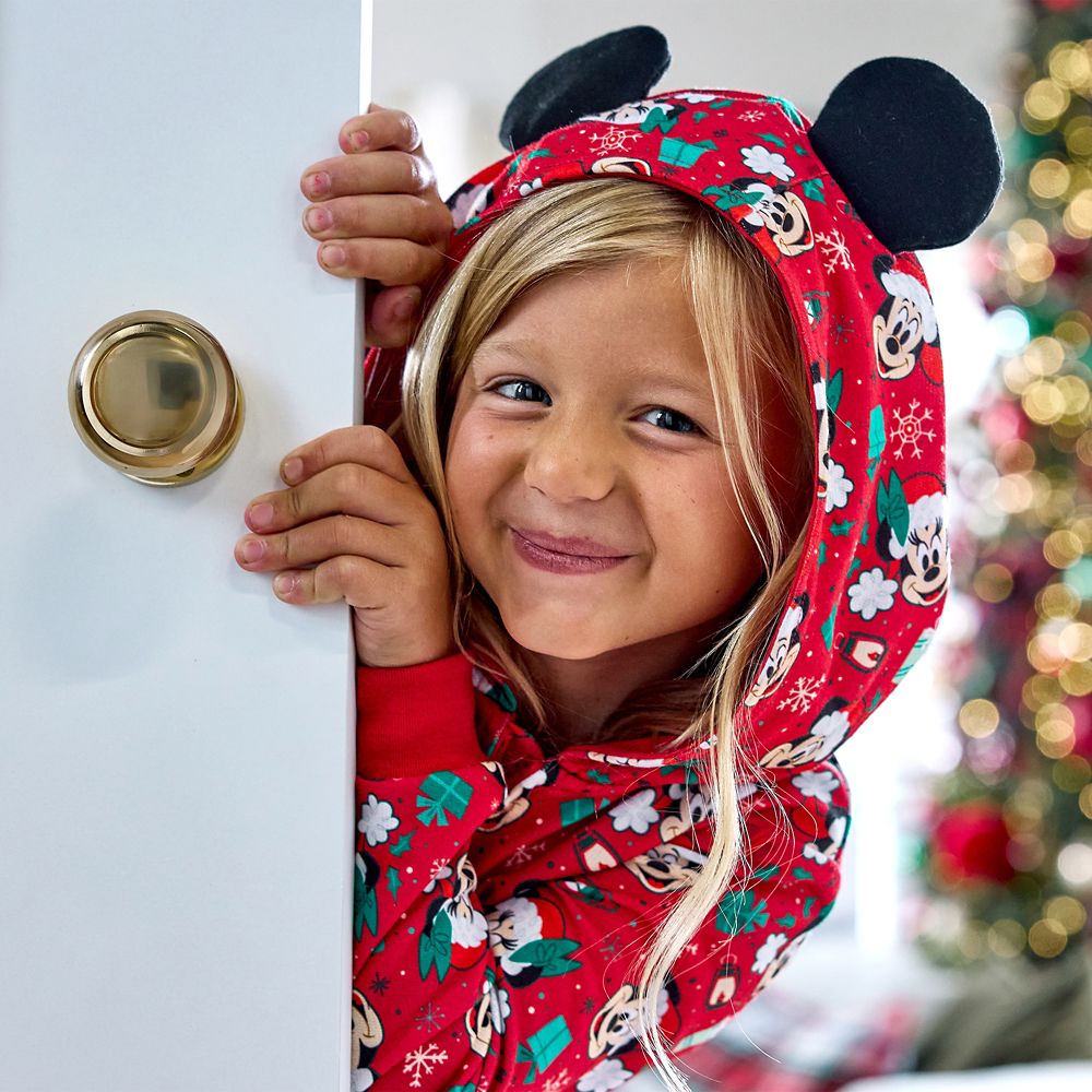 Santa Mickey and Minnie Mouse Holiday One-Piece Pajama for Kids
