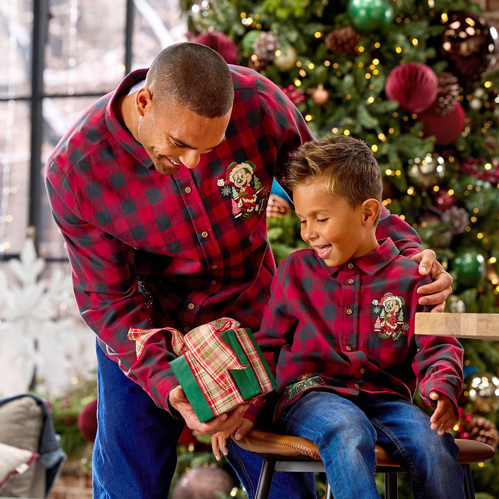 Santa Mickey Mouse Holiday Plaid Flannel Shirt for Kids by Our Universe