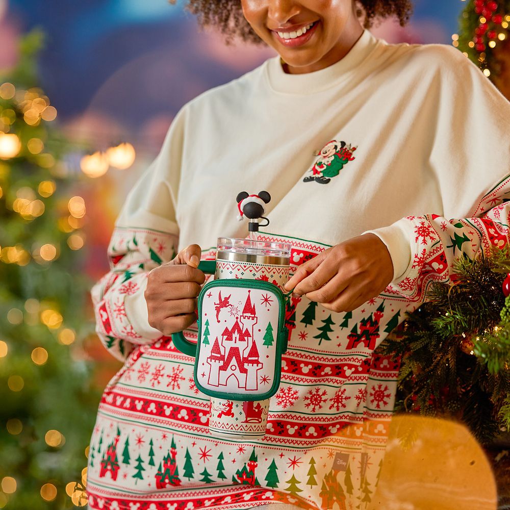 Santa Mickey Mouse 30 oz. Holiday Stainless Steel Travel Tumbler with Straw plus Zip Case