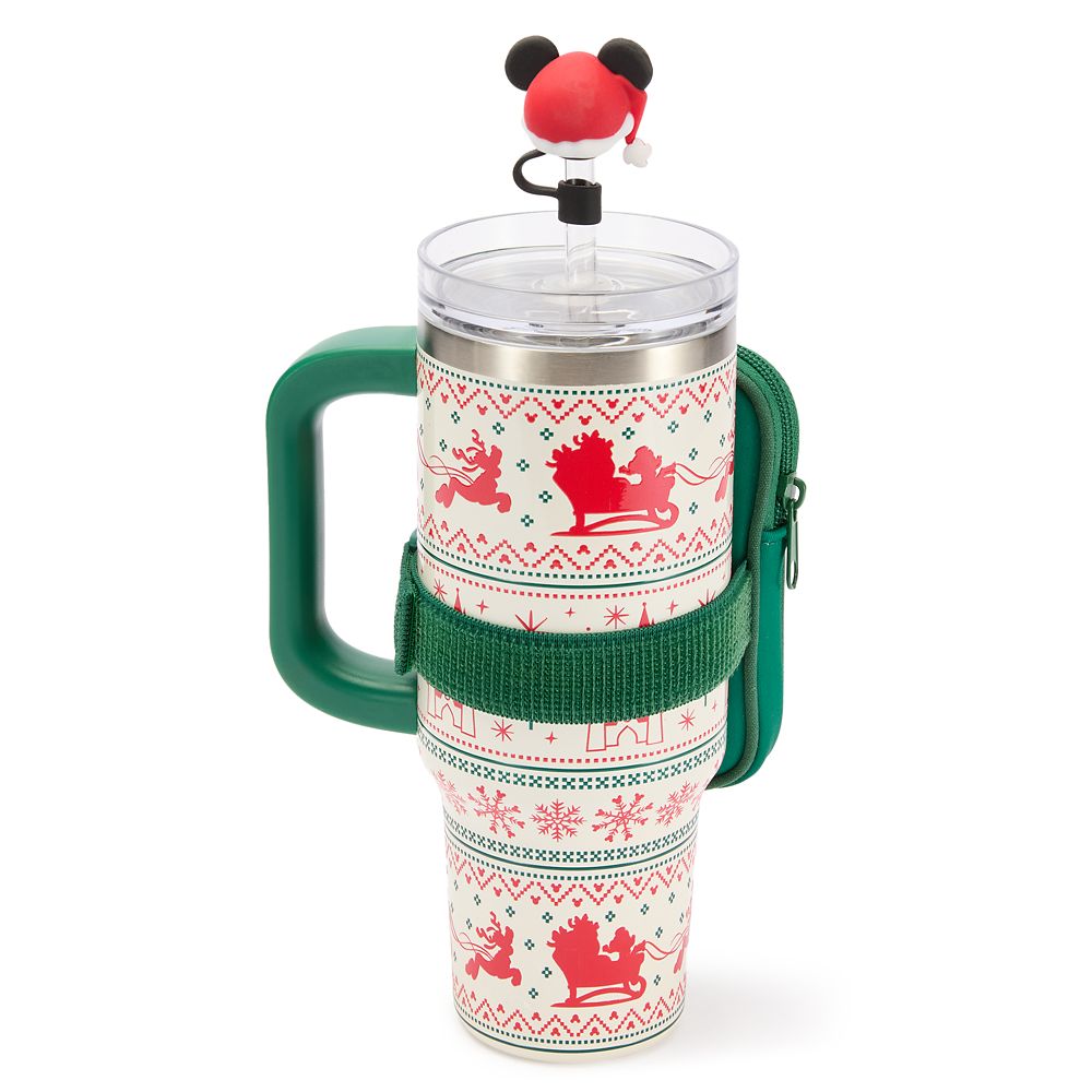 Santa Mickey Mouse 30 oz. Holiday Stainless Steel Travel Tumbler with Straw plus Zip Case