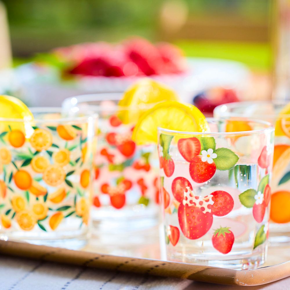 Mickey and Minnie Mouse Icon Strawberry and Oranges Glassware Set