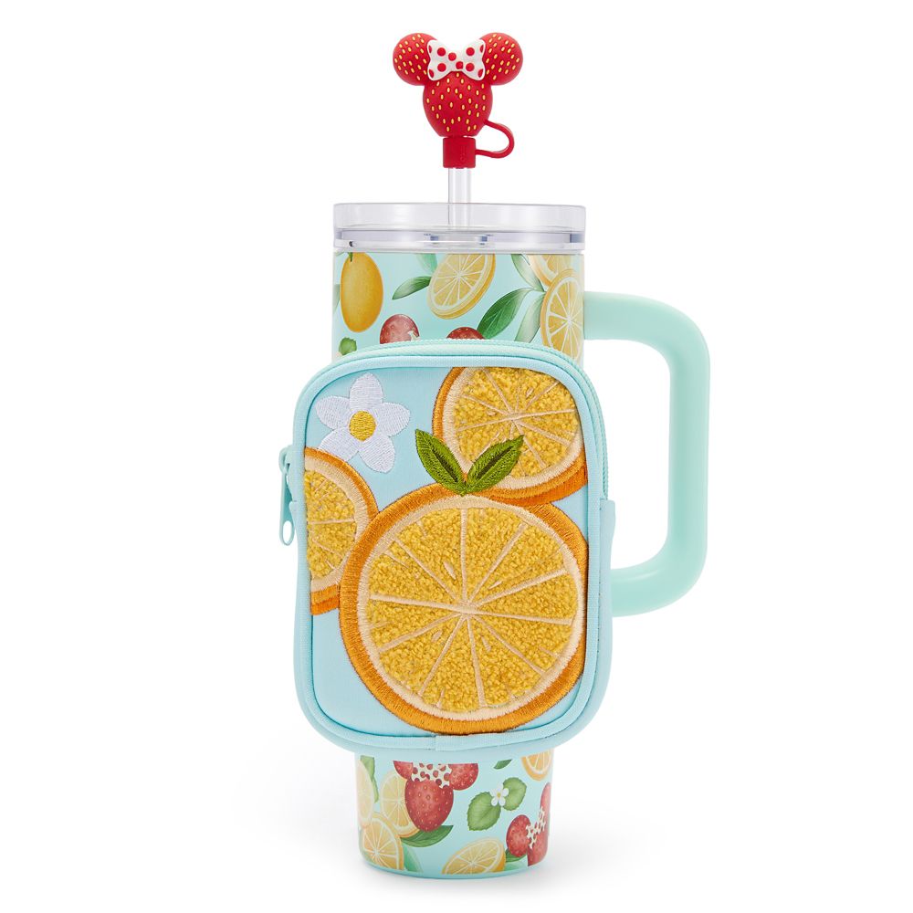 Mickey and Minnie Mouse Icon Strawberry and Oranges 30 oz. Stainless Steel Travel Tumbler with Straw plus Zip Case