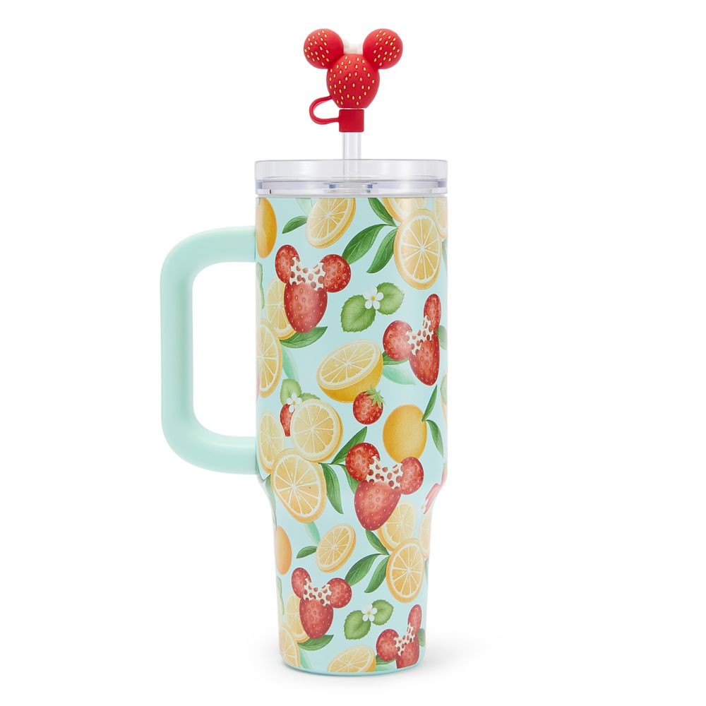 Mickey and Minnie Mouse Icon Strawberry and Oranges 30 oz. Stainless Steel Travel Tumbler with Straw plus Zip Case