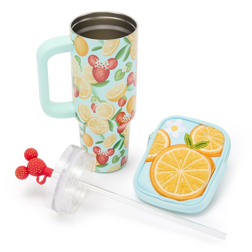 Mickey and Minnie Mouse Icon Strawberry and Oranges 30 oz. Stainless Steel Travel Tumbler with Straw plus Zip Case