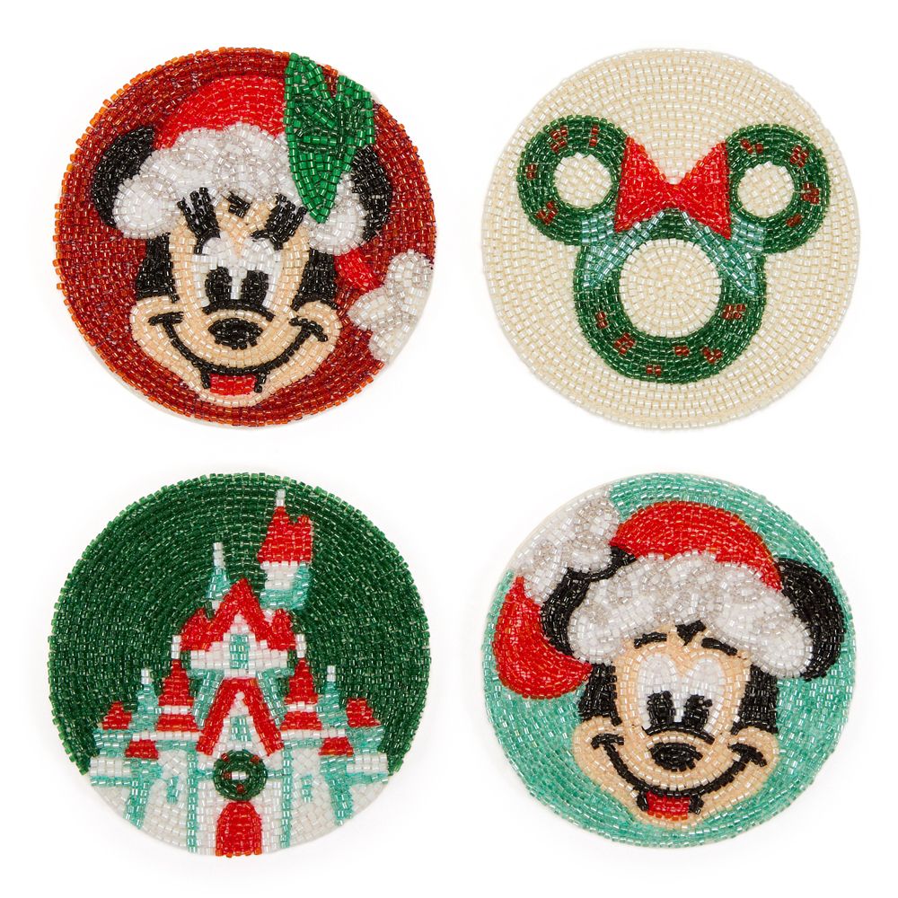 Santa Mickey and Minnie Mouse Holiday Coaster Set