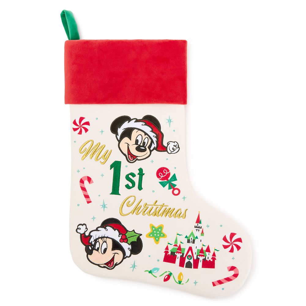 Santa Mickey Mouse and Minnie Mouse My 1st Christmas Holiday Stocking for Baby Official shopDisney