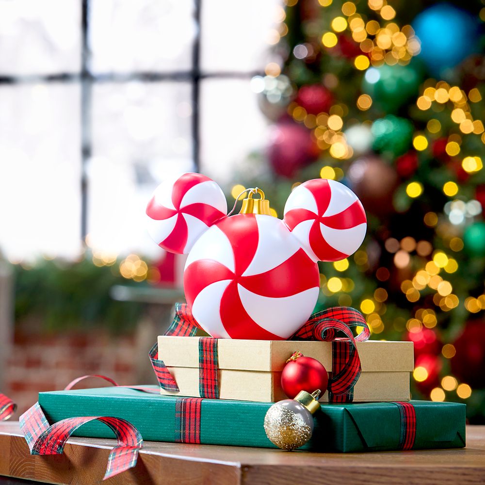 Mickey Mouse Icon Peppermint Swirl Light-Up Ornament Small 5 1/2'' Official shopDisney