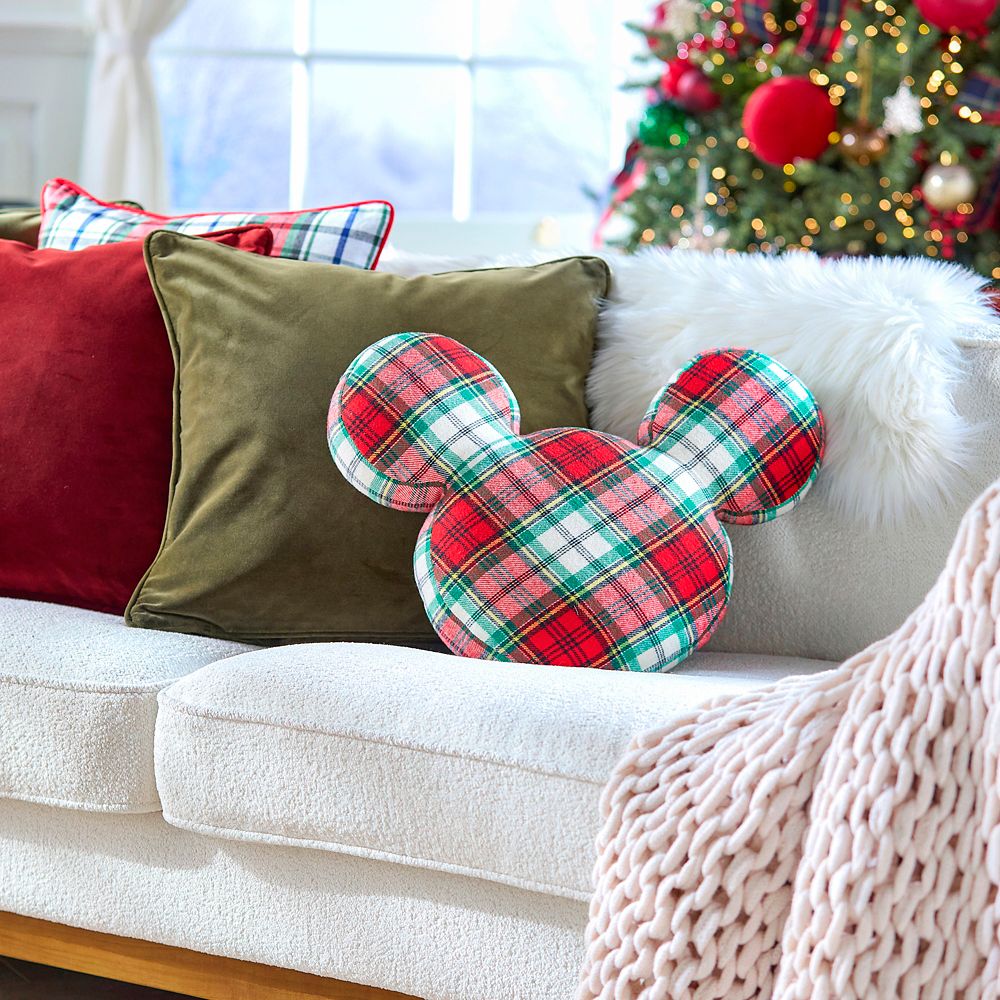 Mickey Mouse Icon Holiday Plaid Throw Pillow