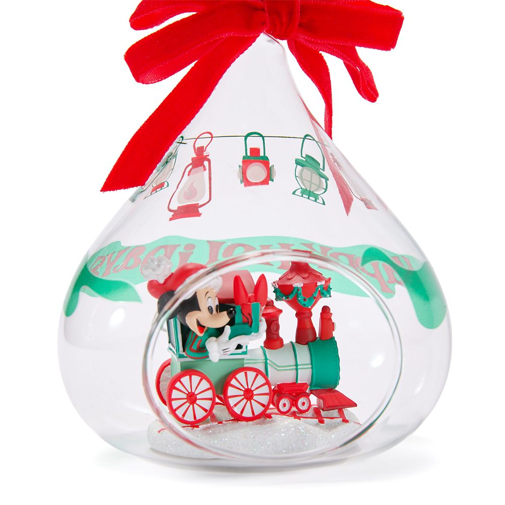 Santa Mickey Mouse on Train Glass Droplet Ornament 2026