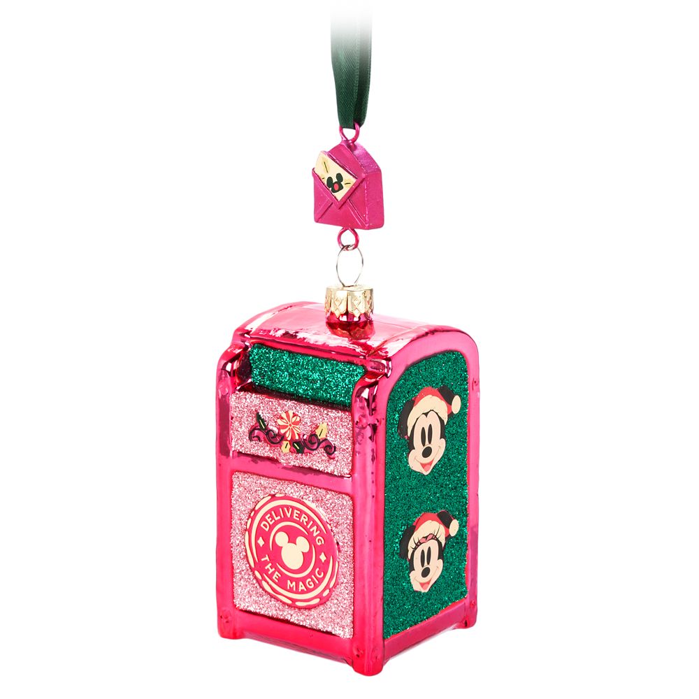Mickey and Minnie Mouse Holiday Mailbox Glass Sketchbook Ornament