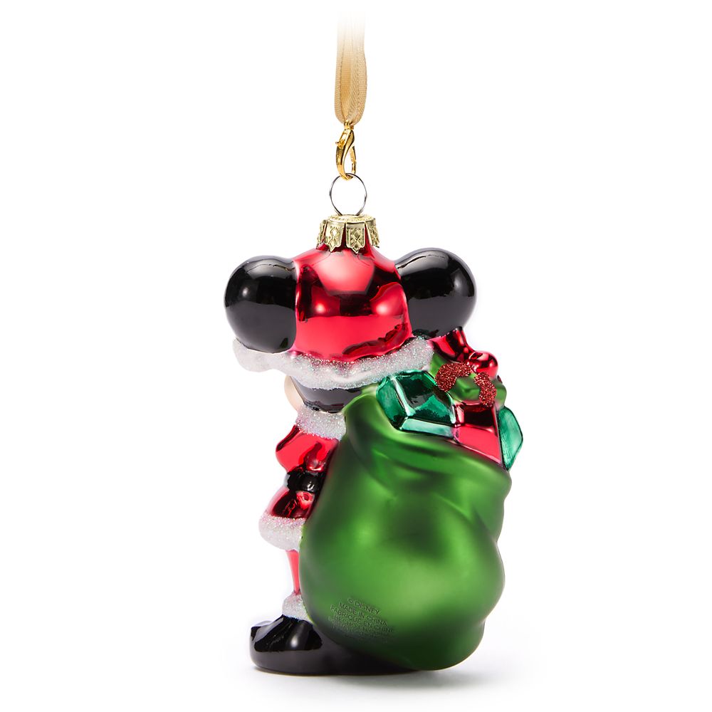 Santa Mickey Mouse Glass Ornament