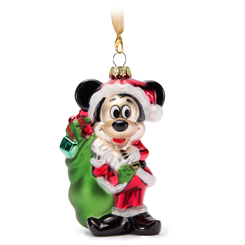Santa Mickey Mouse Glass Ornament
