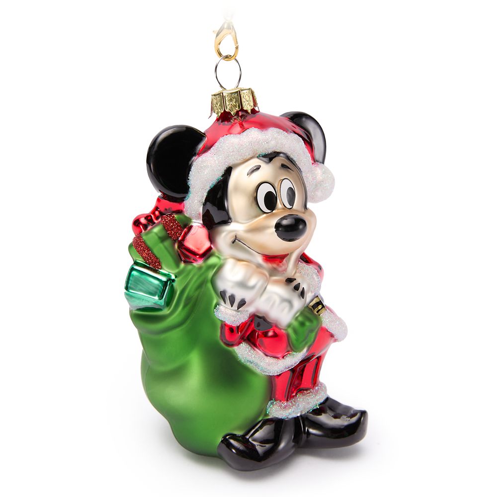 Santa Mickey Mouse Glass Ornament