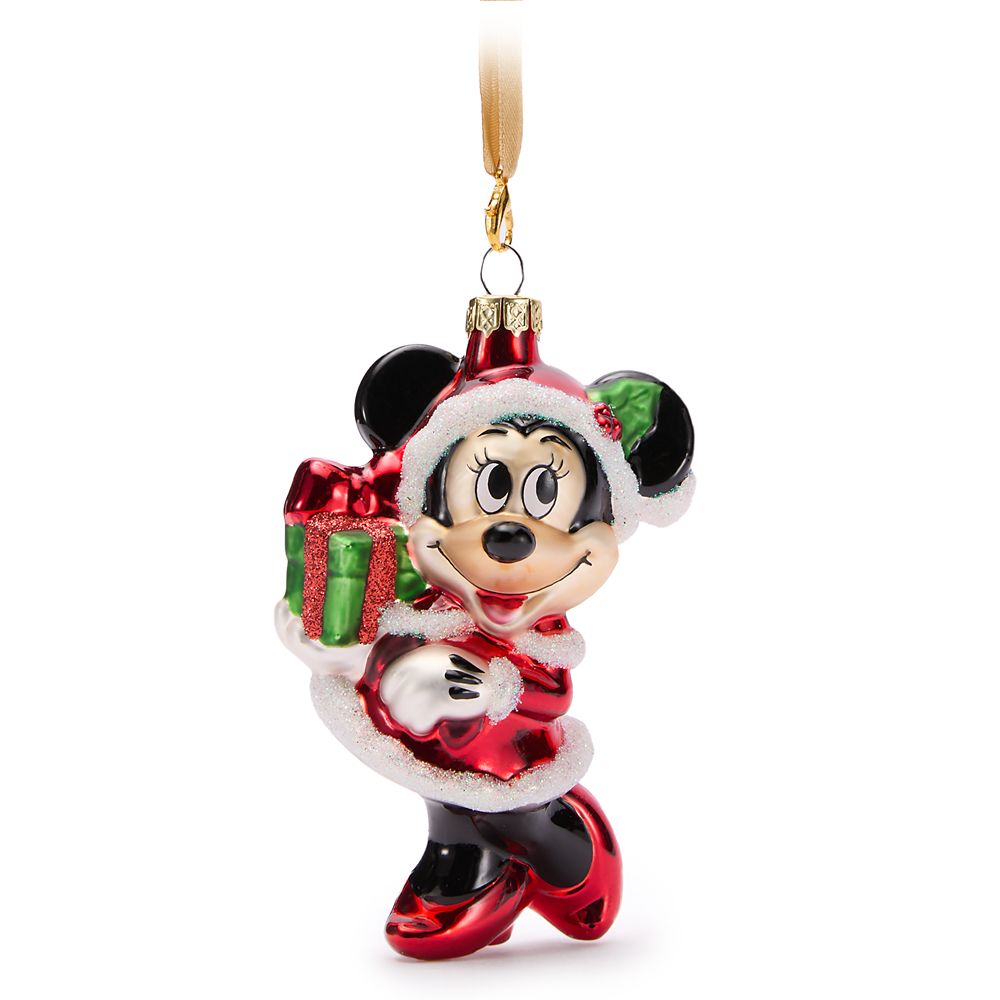 Santa Minnie Mouse Glass Ornament