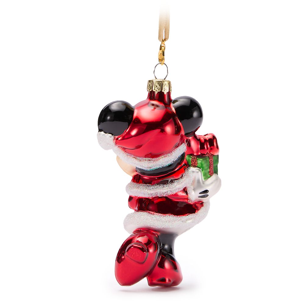 Santa Minnie Mouse Glass Ornament