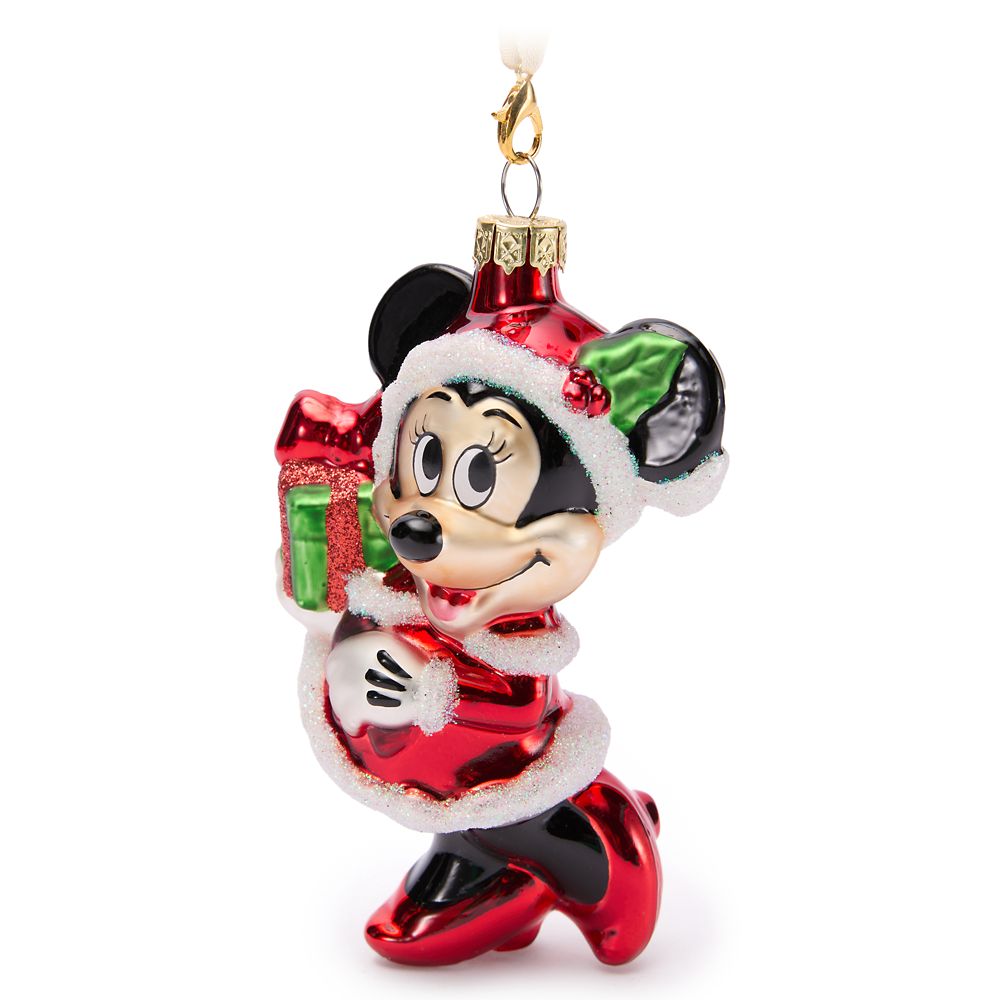 Santa Minnie Mouse Glass Ornament