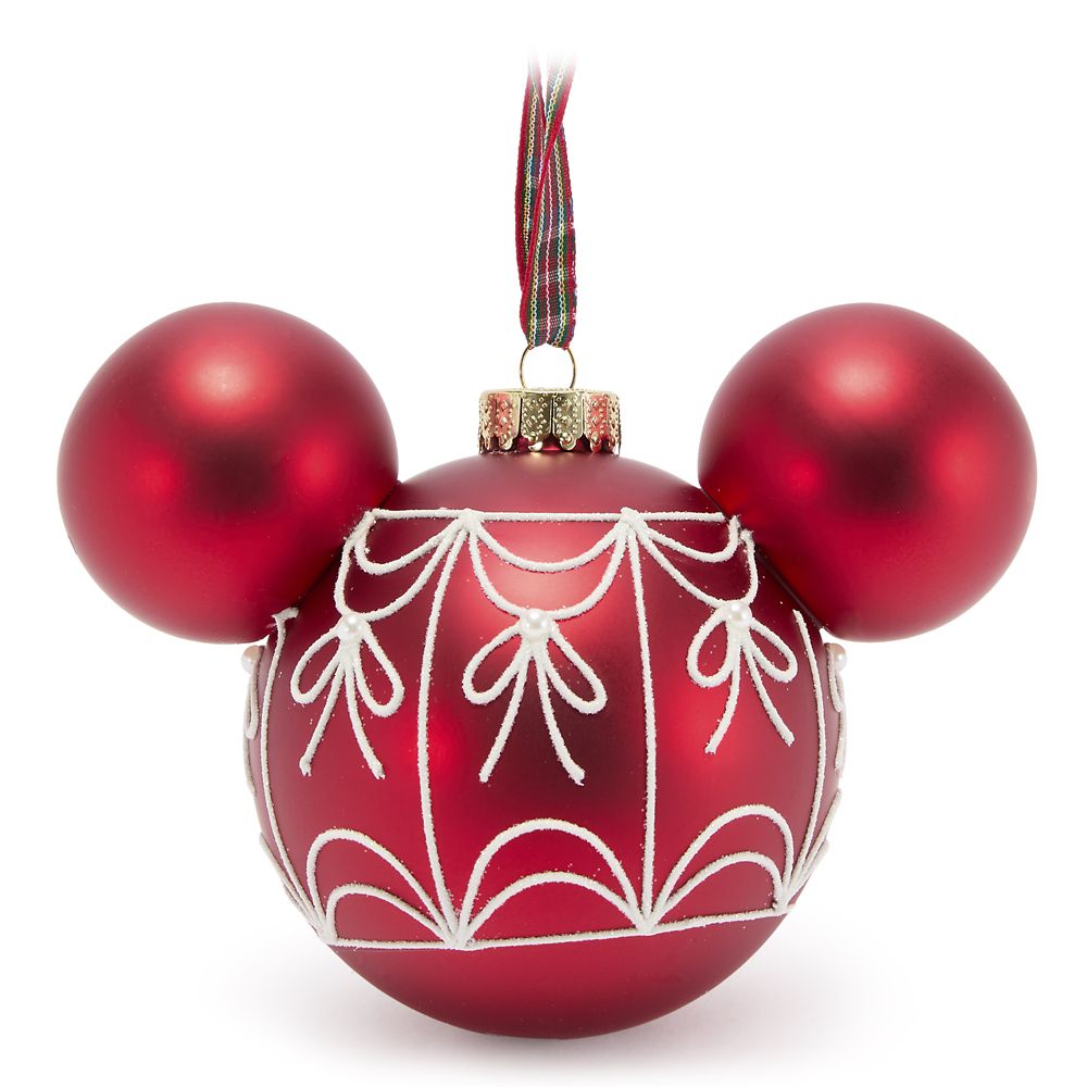 Mickey Mouse Icon Glass Ball Ornament with Fantasyland Castle &ndash; Red