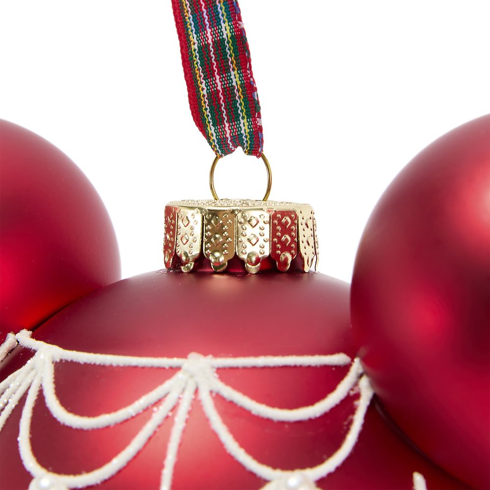 Mickey Mouse Icon Glass Ball Ornament with Fantasyland Castle &ndash; Red