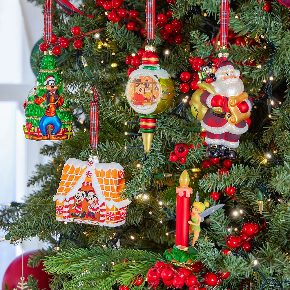 Santa Mickey and Minnie Mouse Gingerbread House Glass Ornament