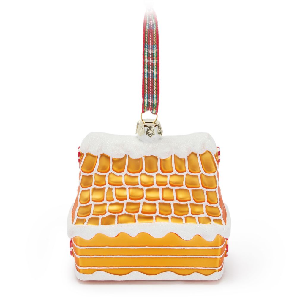 Santa Mickey and Minnie Mouse Gingerbread House Glass Ornament