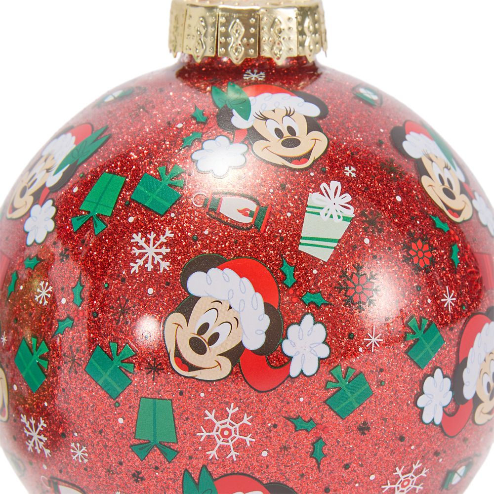 Santa Mickey and Minnie Mouse Disney Parks Glass Ball Ornament Set
