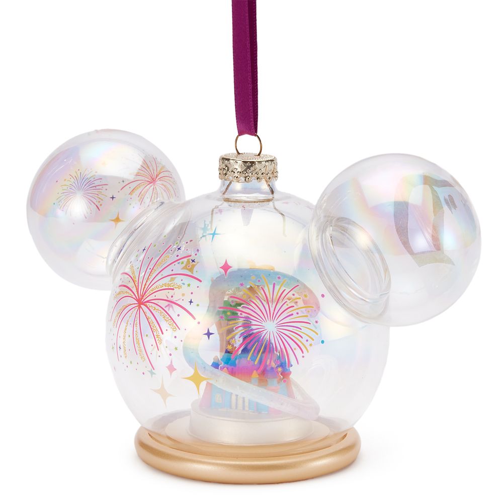 Tinker Bell and Sleeping Beauty Castle in Mickey Mouse Icon Glass Ball Ornament &ndash;&nbsp;Disneyland 70th Anniversary
