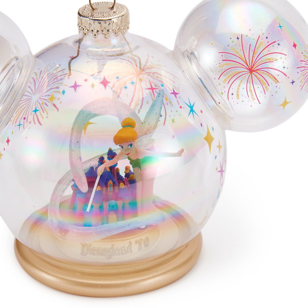 Tinker Bell and Sleeping Beauty Castle in Mickey Mouse Icon Glass Ball Ornament - Disneyland 70th Anniversary