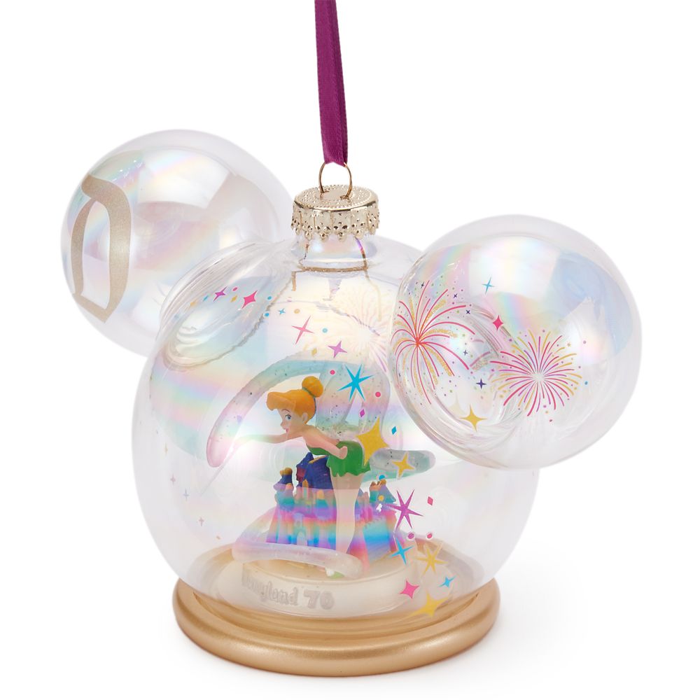 Tinker Bell and Sleeping Beauty Castle in Mickey Mouse Icon Glass Ball Ornament &ndash;&nbsp;Disneyland 70th Anniversary