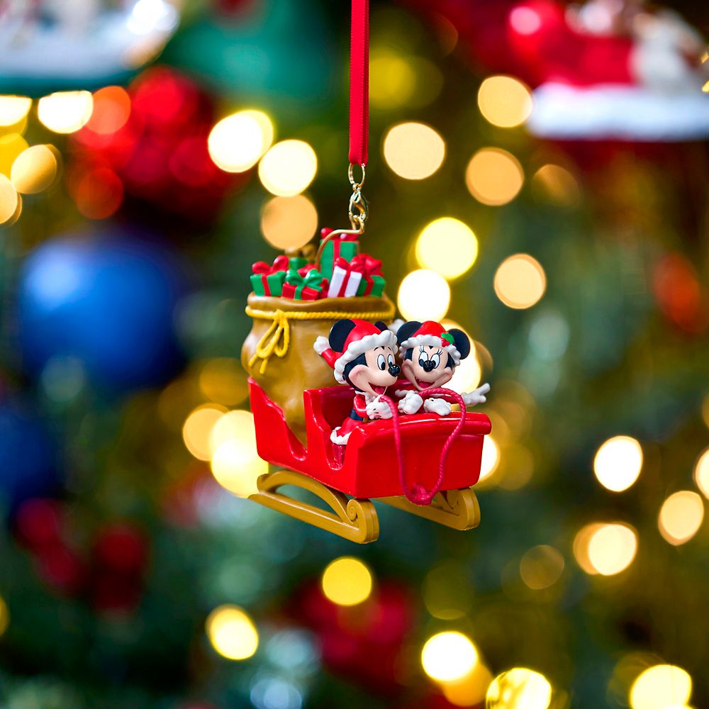 Santa Mickey and Minnie Mouse in Sleigh Holiday Ornament