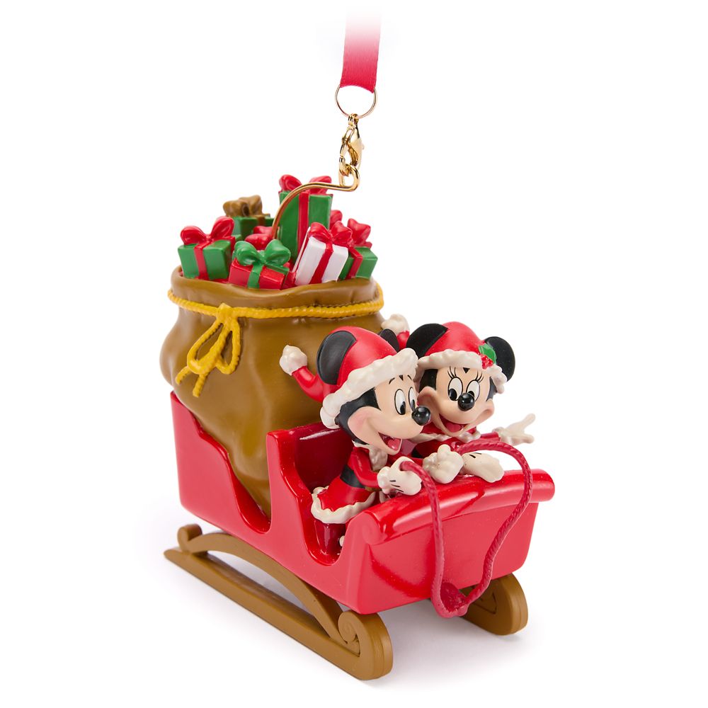 Santa Mickey and Minnie Mouse in Sleigh Holiday Ornament