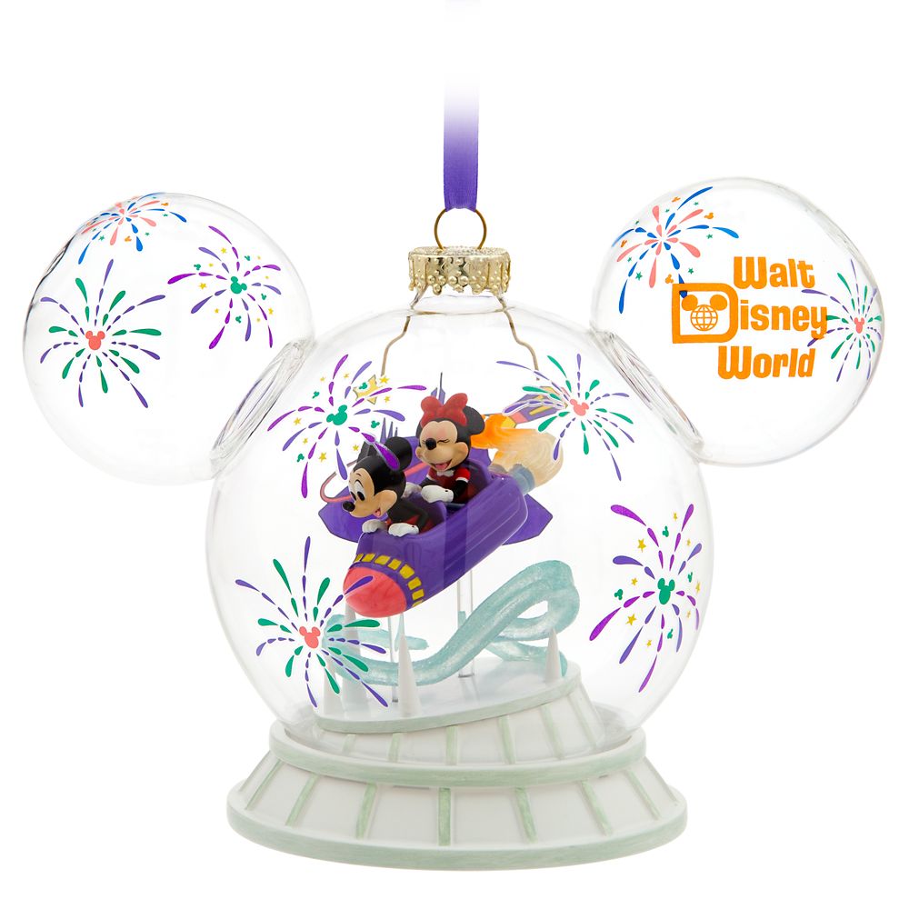 Mickey and Minnie Mouse Icon Glass Ball Ornament  Space Mountain  Walt Disney World