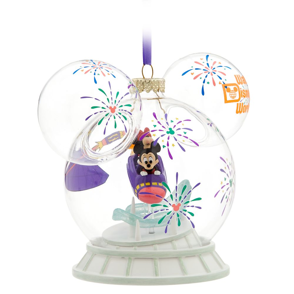 Mickey and Minnie Mouse Icon Glass Ball Ornament - Space Mountain - Walt Disney World