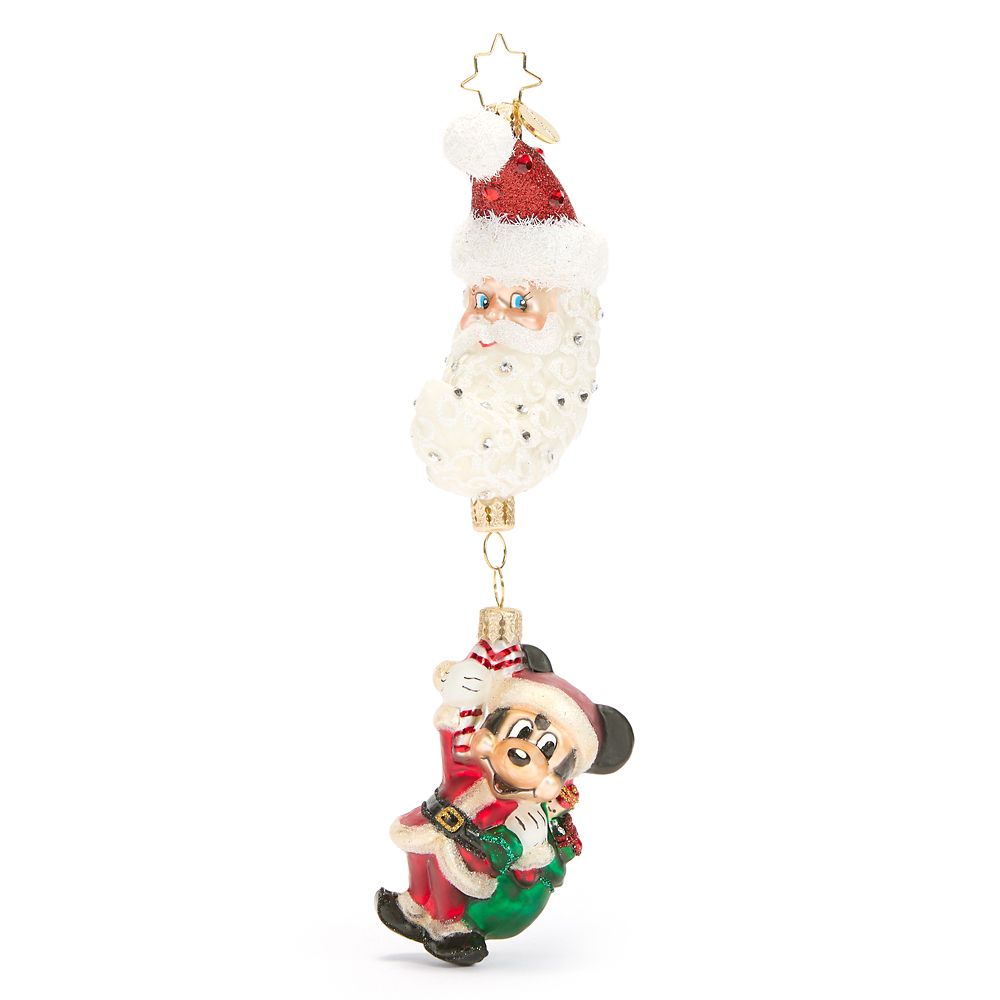 Santa Mickey Mouse and Santa Claus Moon Dangler Glass Ornament by Christopher Radko