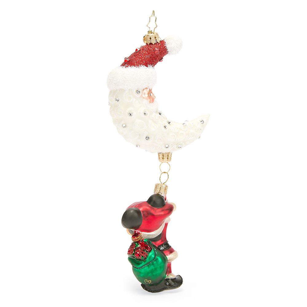 Santa Mickey Mouse and Santa Claus Moon Dangler Glass Ornament by Christopher Radko