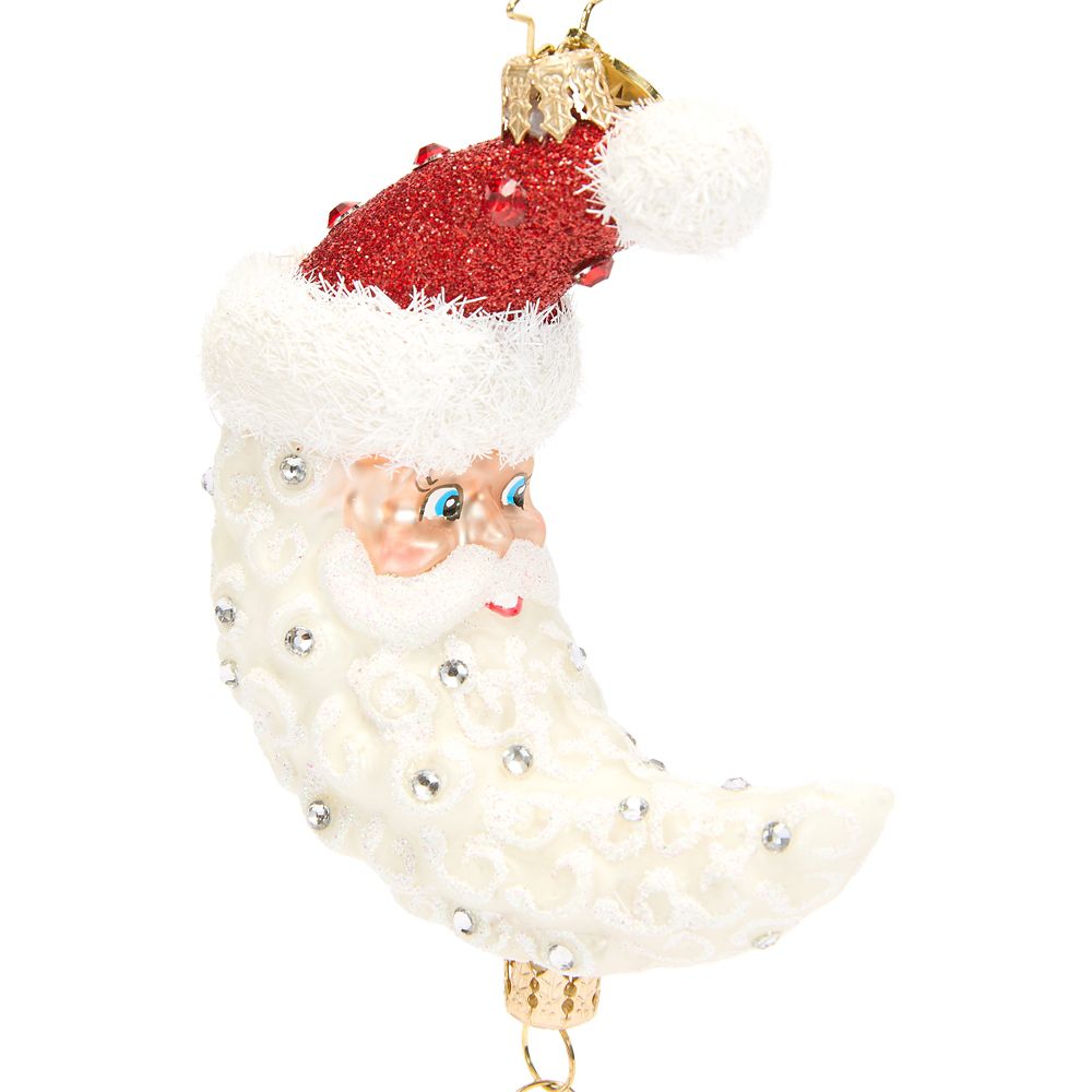 Santa Mickey Mouse and Santa Claus Moon Dangler Glass Ornament by Christopher Radko