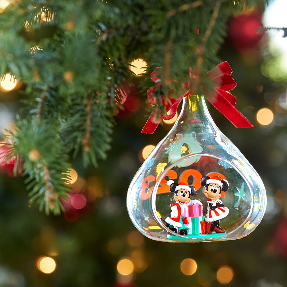 Santa Mickey Mouse and Minnie Mouse 2023 Glass Drop Sketchbook Ornament