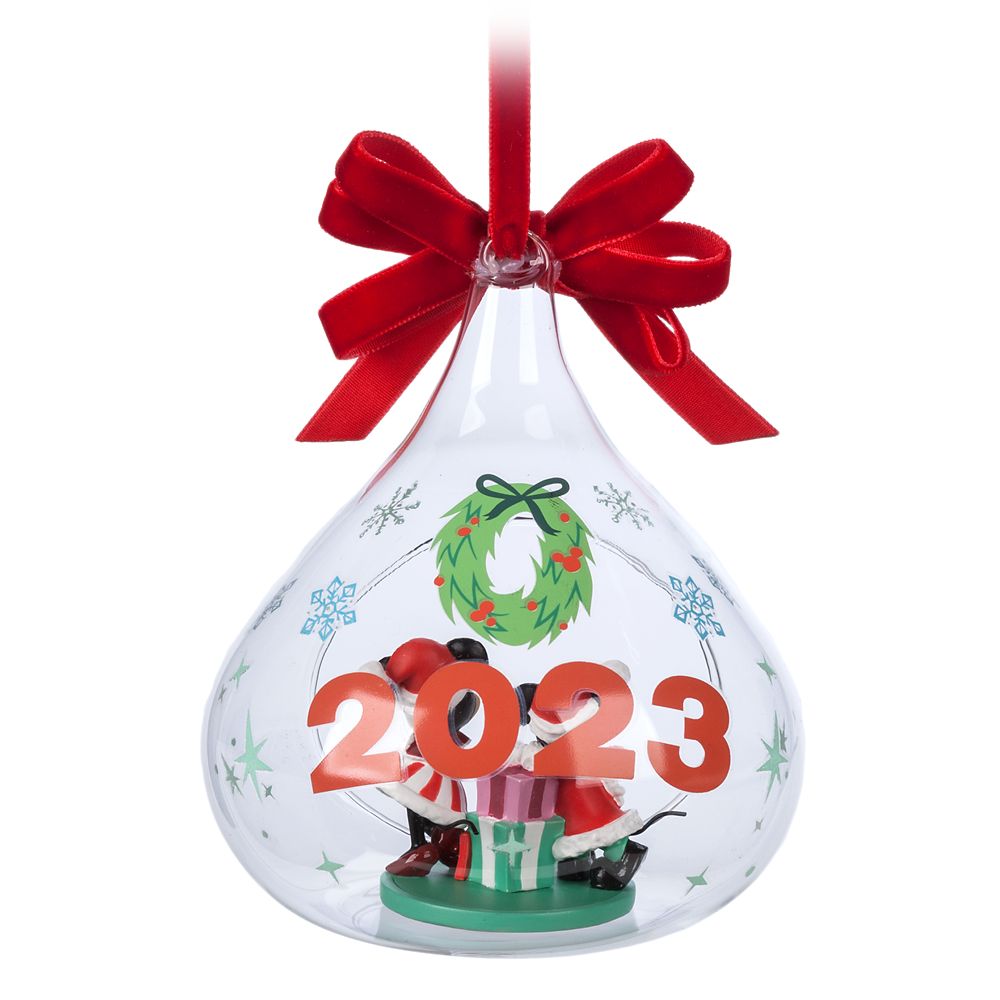 Santa Mickey Mouse and Minnie Mouse 2023 Glass Drop Sketchbook Ornament
