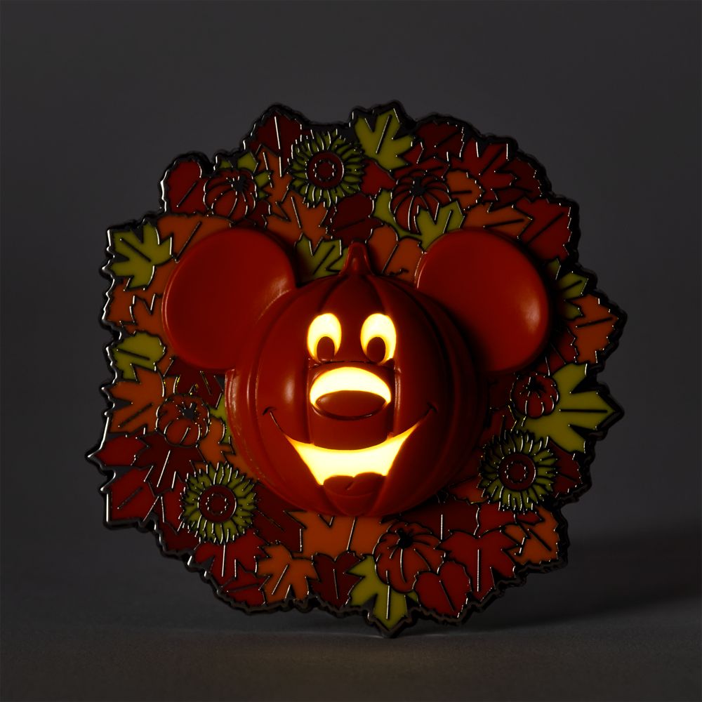 Mickey Mouse Jack-o'-Lantern Wreath Light-Up Halloween Pin