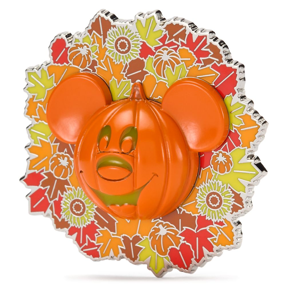 Mickey Mouse Jack-o'-Lantern Wreath Light-Up Halloween Pin