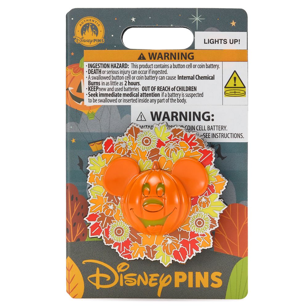 Mickey Mouse Jack-o'-Lantern Wreath Light-Up Halloween Pin